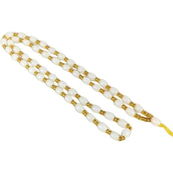 White Oval Beaded Bracelet with Yellow Accents Slim Stretch Summer Jewelry for W - Picture 1 of 2